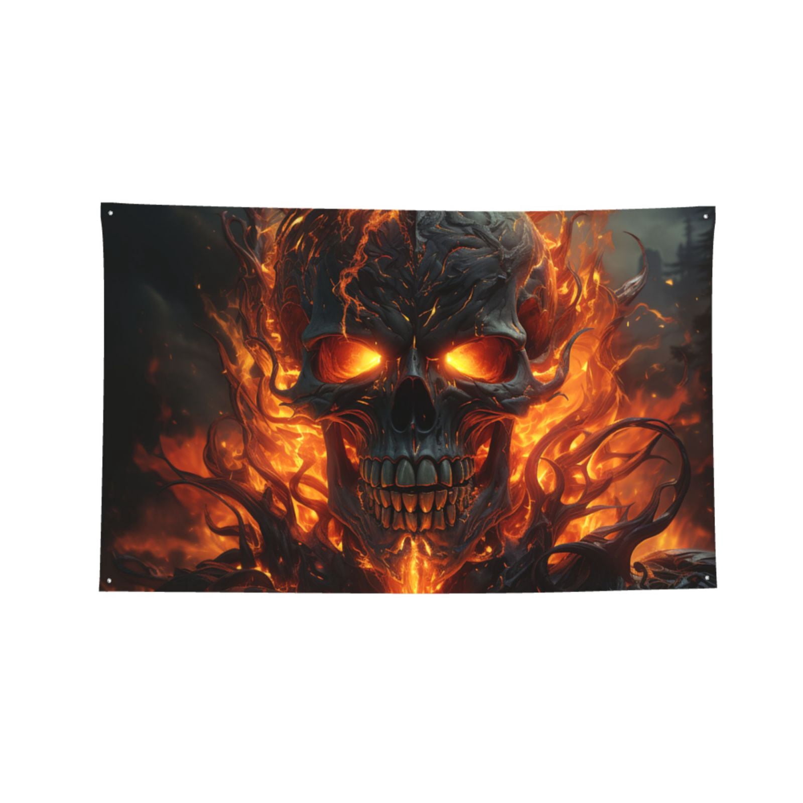 Fire Skull Gothic Cool Four Hole Decorated Banner Flag for Garden Yard Home Decoration Indoor Outdoor 4x6 Ft