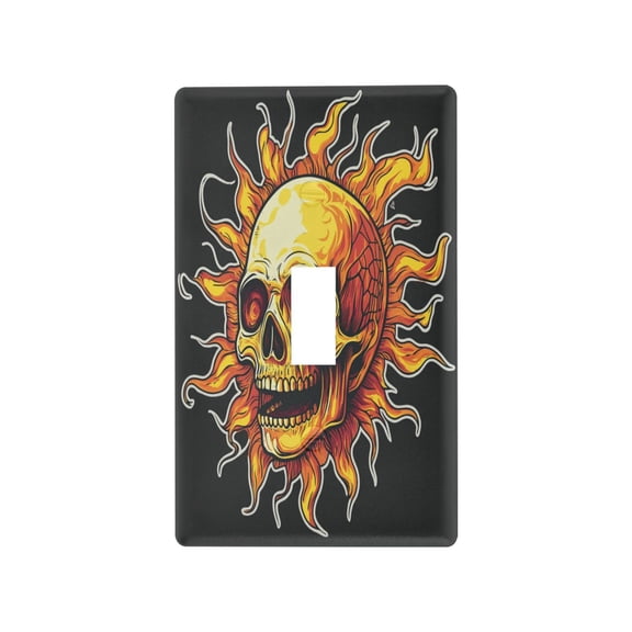 Fire Skull Sun Design Decorative Wall Plate, Flame Retardant PC Plastic Light Switch & Outlet Cover with Mounting Screws Fits Toggle Switch