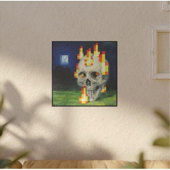 Fire Skull Wall Art Print – Realistic Style Minecraft Poster Picture 12x18 UNFRAMED