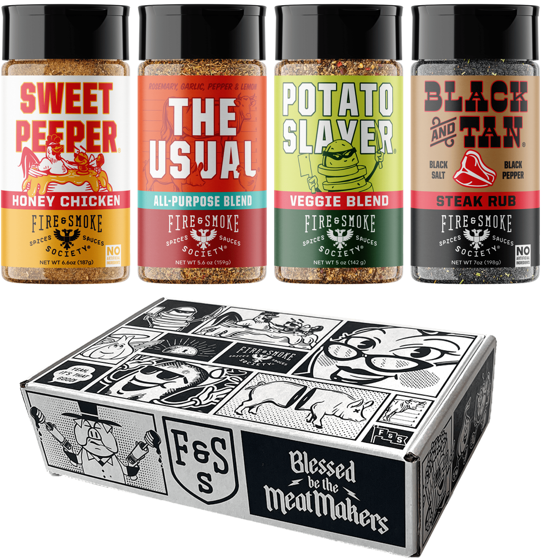 Fire & Smoke Society BBQ Seasonings Variety (4 Pack), BBQ Christmas Gifts for Dad, 24.2 Ounce