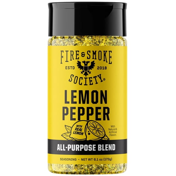 Fire & Smoke Society Lemon Pepper Seasoning, Chicken, Wing Seasoning, 6.1 oz Mixed Spices & Seasonings