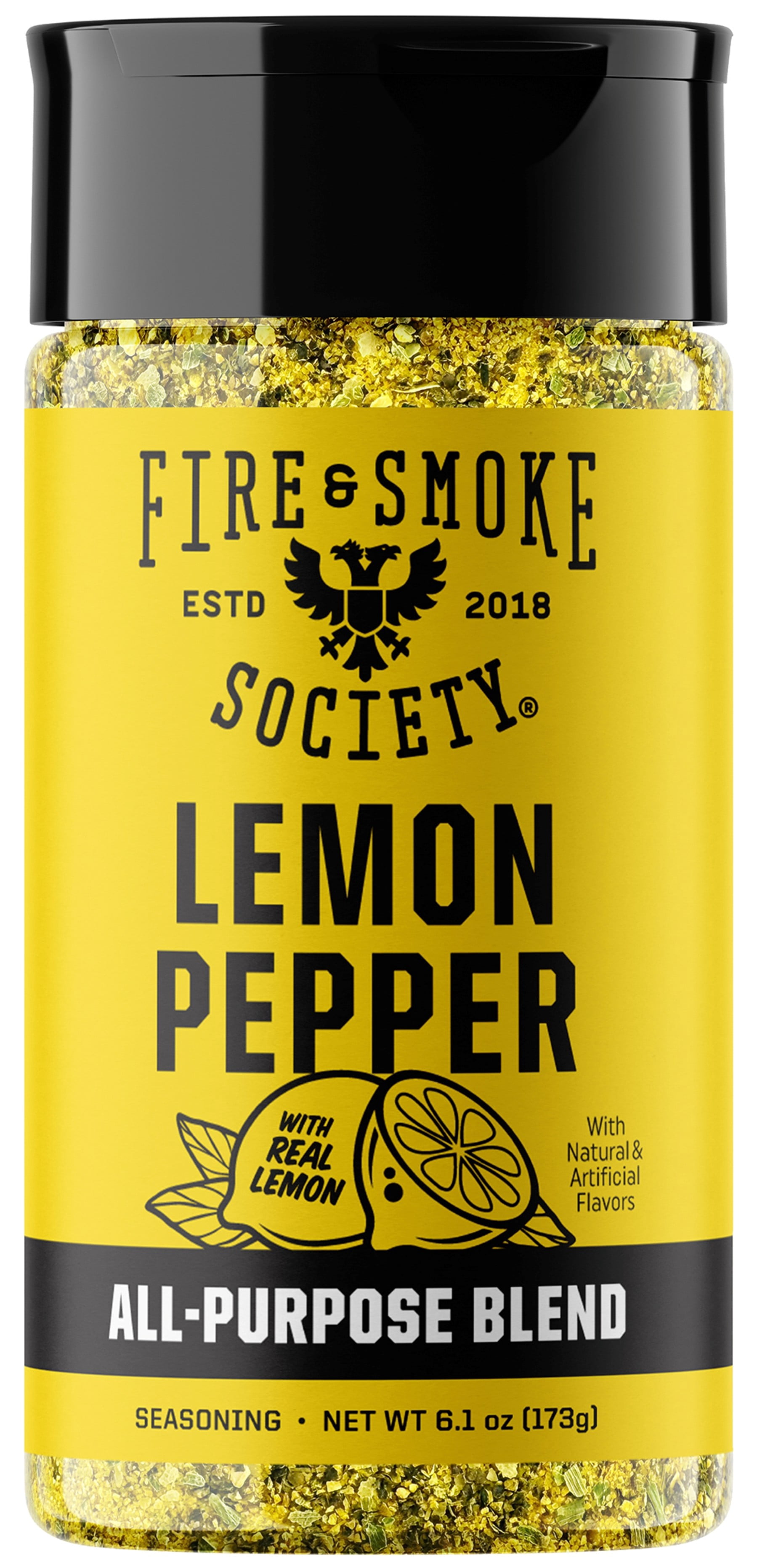 Fire & Smoke Society Lemon Pepper Seasoning, Chicken, Wing Seasoning, 6.1 oz Mixed Spices & Seasonings