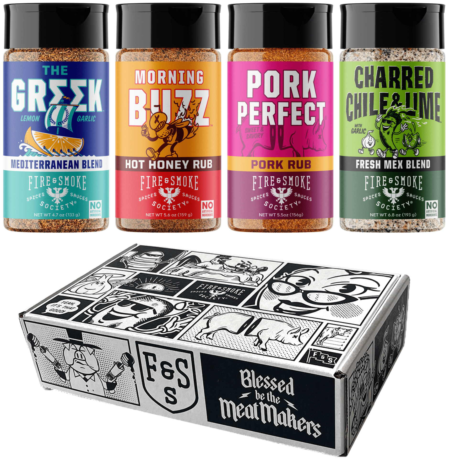 Fire & Smoke Society Mixed Spices & Seasonings (4 Pack), BBQ Gifts for Men, 21.6 Ounce