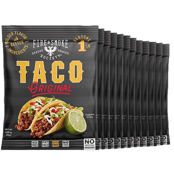 Fire & Smoke Society Taco Seasoning Mix | .85 oz (12-Pack) | Mexican Seasoning
