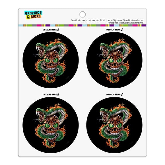 Fire Snake and Skull Biker Motorcycle Flames Racing Refrigerator Fridge Locker Vinyl Circle Magnet Set