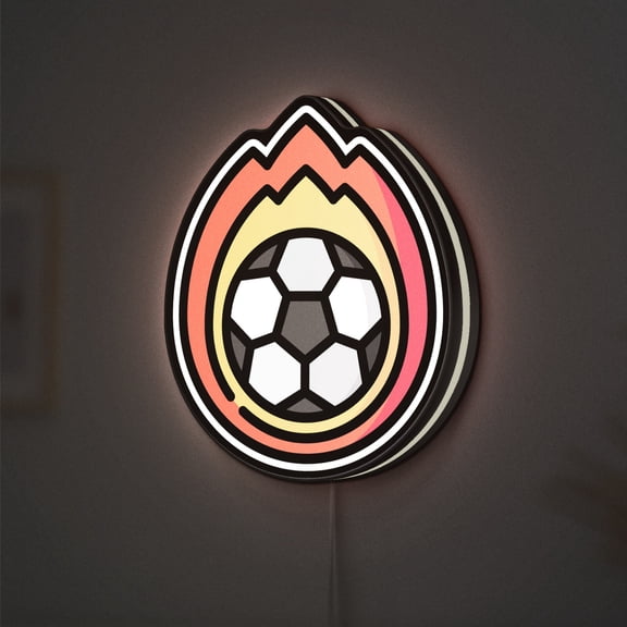 Fire Soccer Football Ball 3D Novelty Light Box, Game Room Lamp Decor for Sports Enthusiasts, Players and Goal Celebration Moments (Width 8 inch, 20cm)