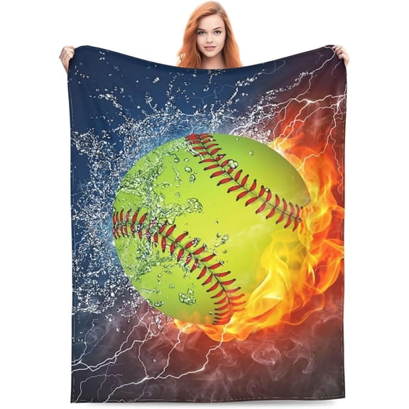 Fire Softball Flannel Fleece Bed Blanket Throw Blanket Lightweight Cozy Plush Blanket for Bedroom Living Rooms Sofa Couch 60"x50"
