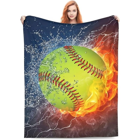 Fire Softball Flannel Fleece Bed Blanket Throw Blanket Lightweight Cozy Plush Blanket for Bedroom Living Rooms Sofa Couch