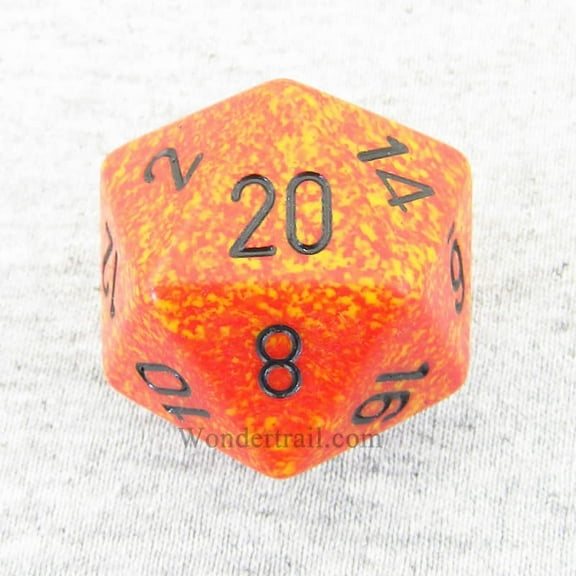 Fire Speckled Die with Black Numbers D20 34mm (1.34in) Pack of 1 Chessex