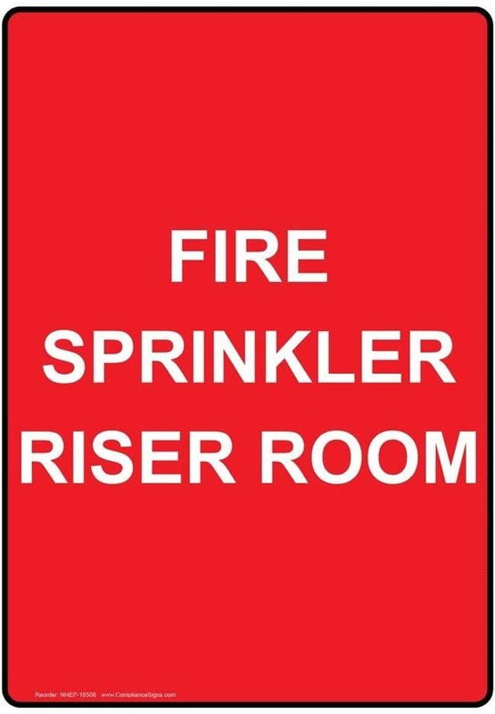 Fire Sprinkler Riser Room Sign, in. with English Text, Red Size: 8 x 12 ...