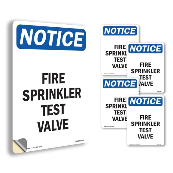 Fire Sprinkler Test Valve OSHA Notice Vinyl Decal Label 5 Inch x 3.5 Inch - 5 Pack