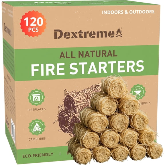 Fire Starter (120 PCS) Natural Fire Starters for Campfire, Charcoal Starter, Fireplace, Wood Stove, BBQ, Chimney, Fire Pit, and Grill | All Weather, Odorless, Non-Toxic, w/10 Min Burning Time