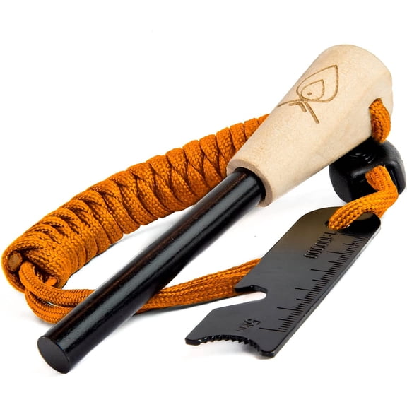 Fire Starter - 3/8" Thick Ferro Rod with Striker and Paracord Wrist Lanyard – Waterproof Flint Fire Steel Survival Lighter for Your Camping, Hiking and Backpacking Gear
