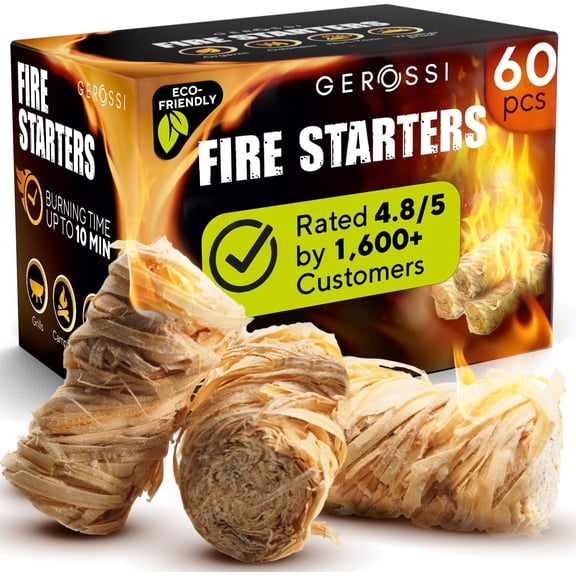 Fire Starter 60 Pack - Pine Fire Starters for Fireplace, Campfires, Grill