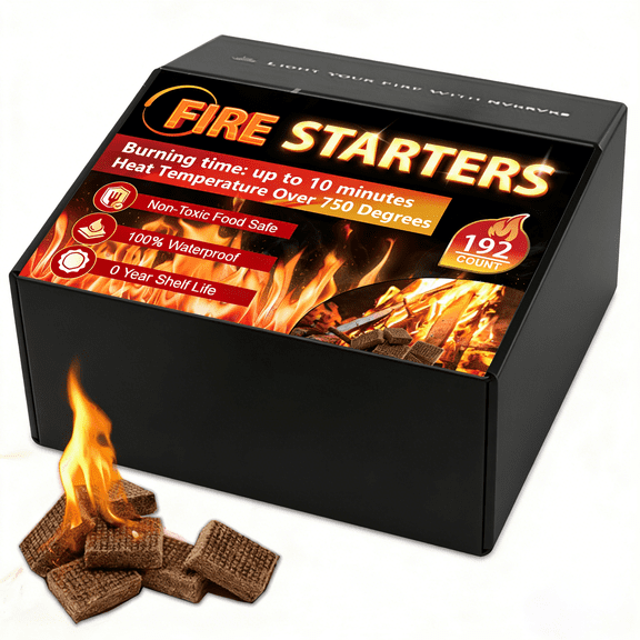 Fire Starter Squares 192 - Fire Starters for Fireplace,Chimney,BBQ Grill,Camping Fire,Wood Stove - Water Resistant and Safe Odourless - Camping Accessories