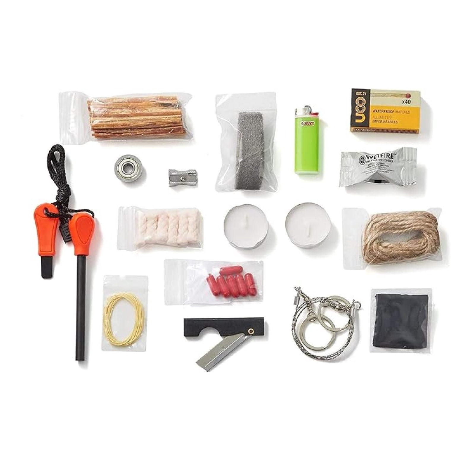 Fire Starting Kit, 33 Pieces Outdoor Survival Kit, Resealable Waterproof Bag, Includes Survival Information Sheet, Gear & Accessories