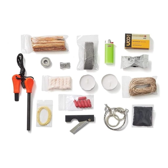 Fire Starting Kit, 33 Pieces Outdoor Survival Kit, Resealable Waterproof Bag, Includes Survival Information Sheet, Gear & Accessories