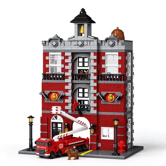Fire Station Building Blocks Set, 1823 PCS Modular City Firehouse Model Kit with Fire Truck & Minifigures, Creative Construction Toy for Kids Ages 6+