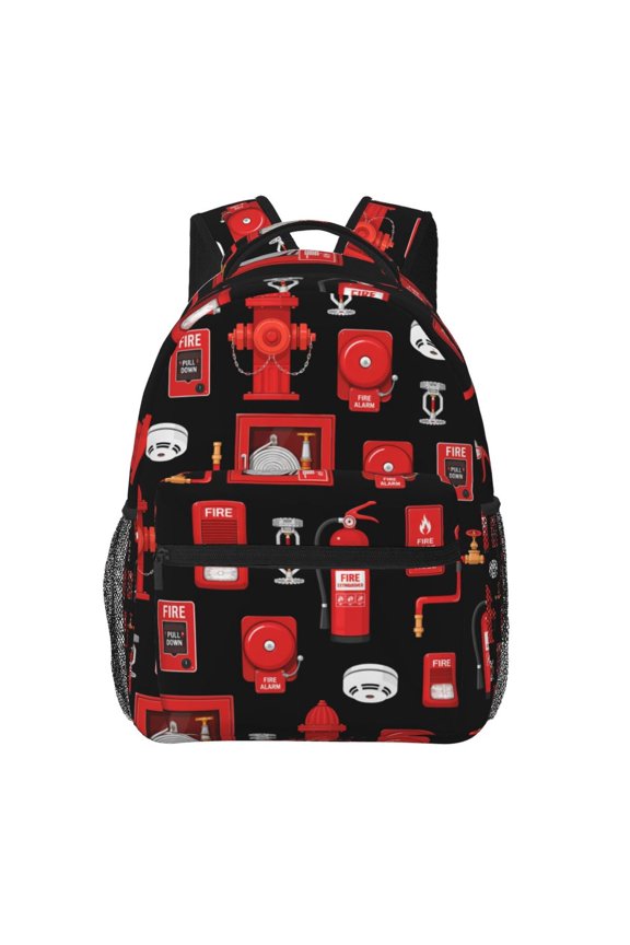 Fire Station Equipment Industrial Pattern Backpack Casual College Bag Zipper Laptop Daypack Hiking Rucksack Travel