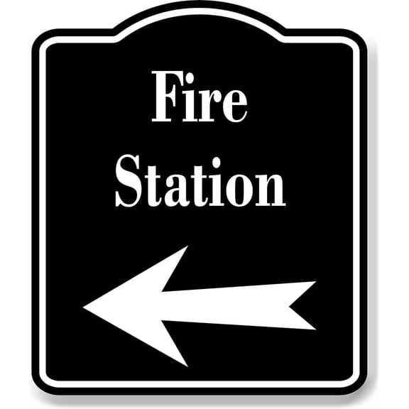 Fire Station Left Arrow BLACK Aluminum Composite Sign, 15"x18"