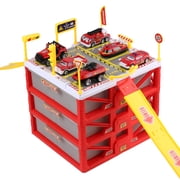 Fire Station Parking Lot Toy Car Case Storage Organize Container With Play Set Map And 6 Toy Cars