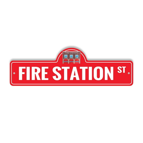Fire Station Plastic Street Sign - 7 Inch X 20 Inch Gift Emergency Safety Hero Firefighter Truck Ladder Decor Brave Rescue Station