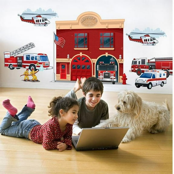 Fire Station Wall Mural Fire Department Wall Decals for Boys Room Murals