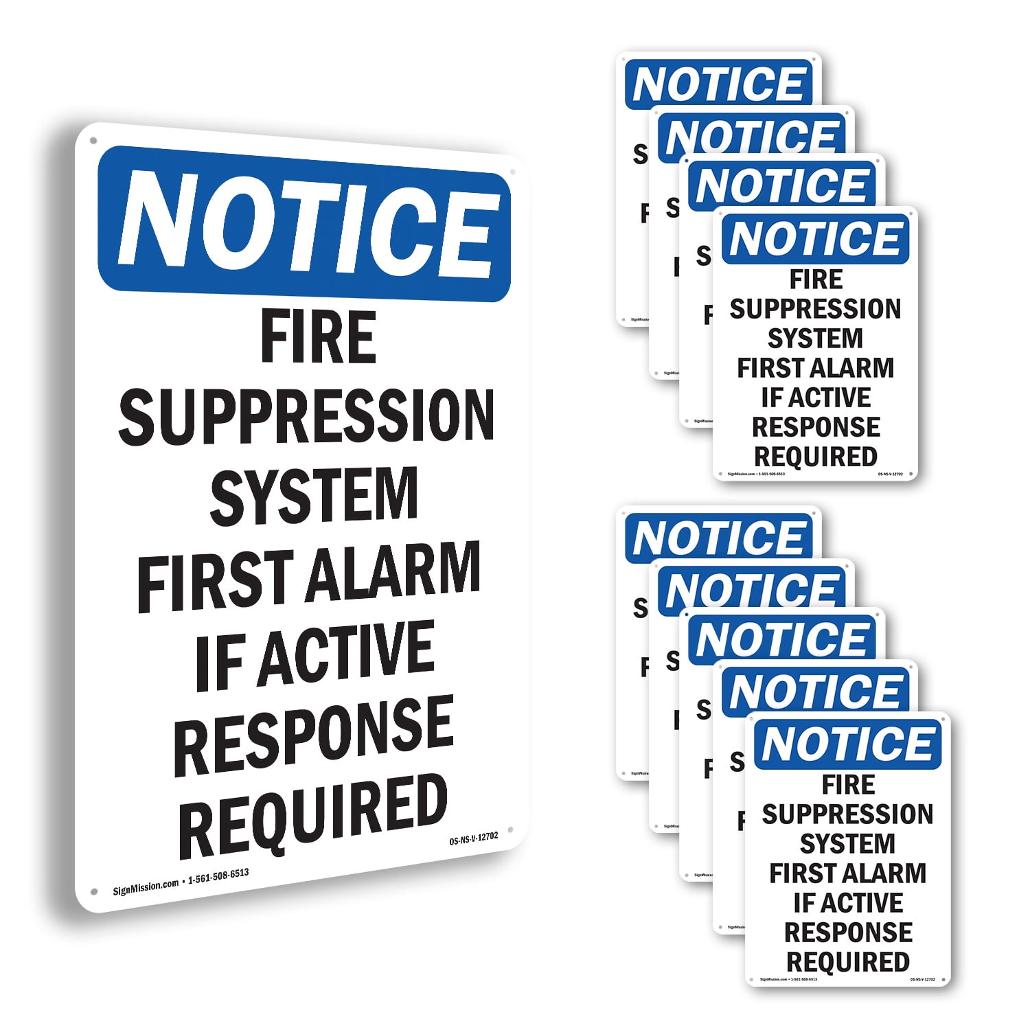 Fire Suppression System First OSHA Notice Rigid Plastic Sign 24 Inch x ...