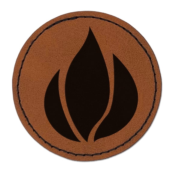 Fire Symbol 2.5" Faux Leather Round Engraved Iron-On Patch - Brown