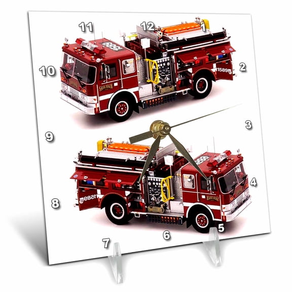 3dRose, Fire Truck, 6x6 Desk Clock