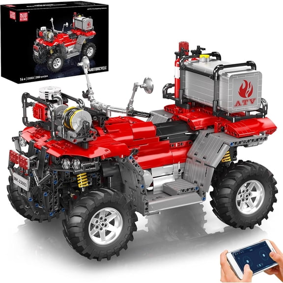 Fire Truck ATV Building Set, 2100+ Pcs RC/APP Control All-Terrain Vehicle Building Blocks Kits That Run with Equipment Model