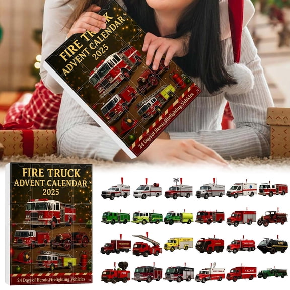 Fire Truck Advent Cálendár 2025, 24 Days of Christmas Advent Cálendár Boxes, Holiday Countdown Box for Kids, Christmas Gift Idea for Firefighter Fans & Collectors (1PCS),Red