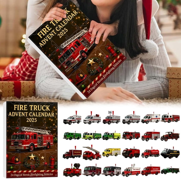 Fire Truck Advent Calendar 2025 - 24 Pcs Christmas 2D Fire Truck Surprise, Unique 24 Days Countdown Calendar Featuring Mini Fire Trucks for Family and Fans