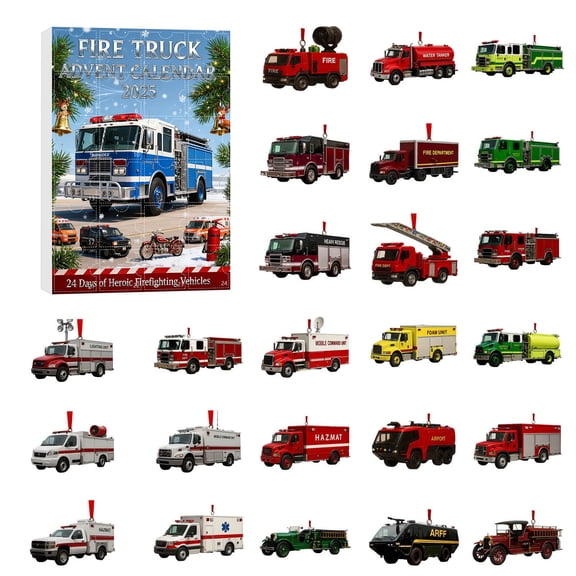 Fire Truck Advent Calendar, 24-Day Christmas Countdown with Mini Fire Engine Toys, Kids Holiday Gift for Firefighter Vehicle Fans