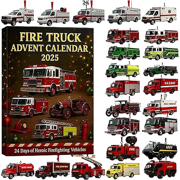 Fire Truck Advent Calendar, Firetruck Advent Calendar, Fire Truck Calendar 2025, Classic & Modern Engines for Kids & Collectors