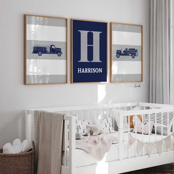 Fire Truck And Transportation Nursery Modern Decor Poster, Set 3 ...