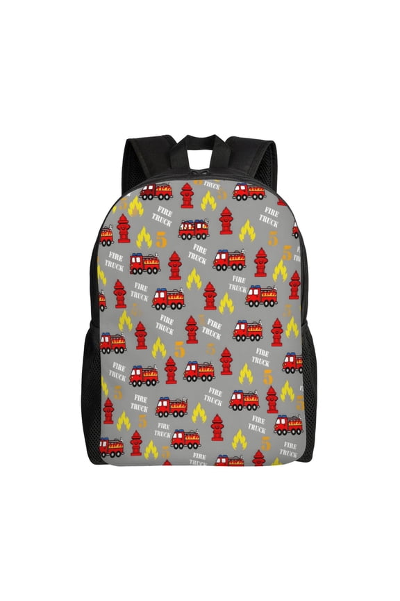 Fire Truck Backpack Full Front Print Travel Laptop Bag for Men and Women