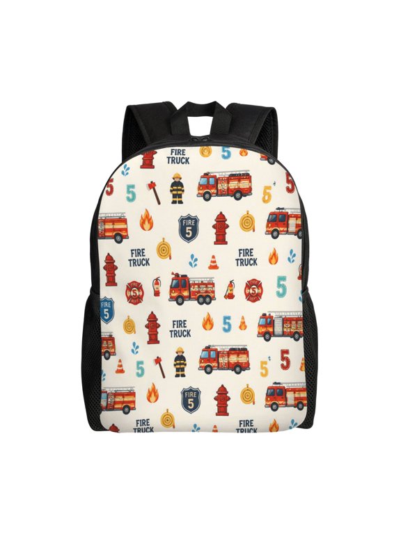 Fire Truck Backpack Full Front Print Travel Laptop Bag for Men and Women