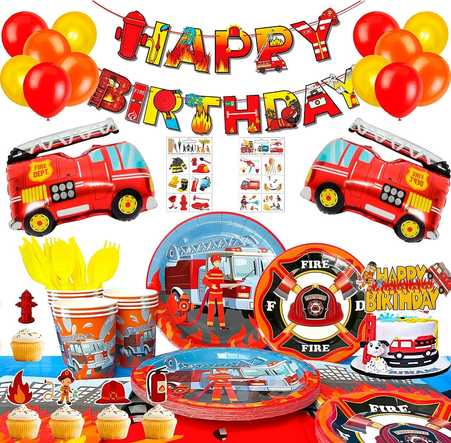 Fire Truck Birthday Party Supplies,155pcs Fire Truck Birthday Party