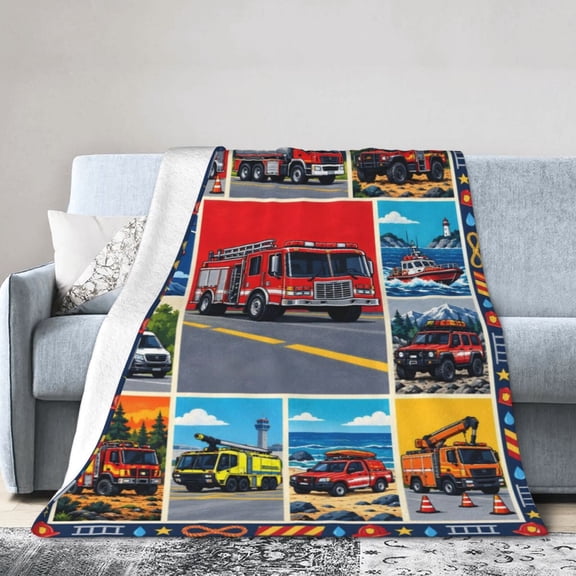 Fire Truck Blanket Firefighter Engine Soft Cozy Fleece Blanket Gift for Him teenager 50x40