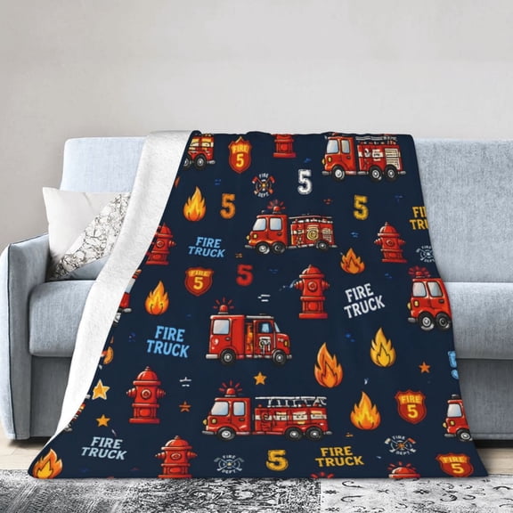 Fire Truck Blanket Gift Throw Blanket Fire Engine Firefighter Gift for Toddler Room Decor 80x60