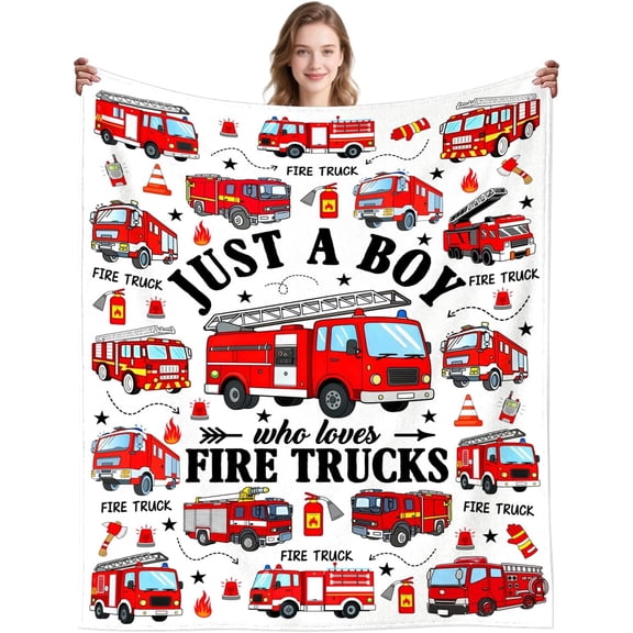 Fire Truck Blanket Gifts for Boys Kids Firetruck Stuff Plush Flannel Cute Car Bed Throws Bedding Fire Truck Blankets for Kids Toddler Boys Girls Teen Adults Gifts Birthday Party Decorations