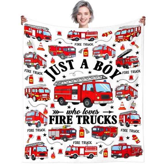 Fire Truck Blanket Gifts Firetruck Stuff Plush Flannel Cute Car Bed Throws Bedding Fire Truck Blankets for Women Adults Gifts Birthday Party Decorations 50"X40"