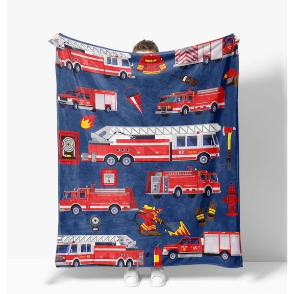 Fire Truck Blanket Warm Plush Firefighter Flannel Throw Blanket Super Soft Fleece Cozy Fuzzy Car Toddler Blankets for Boys Kids Teens Adults Room Decor 30"X40"