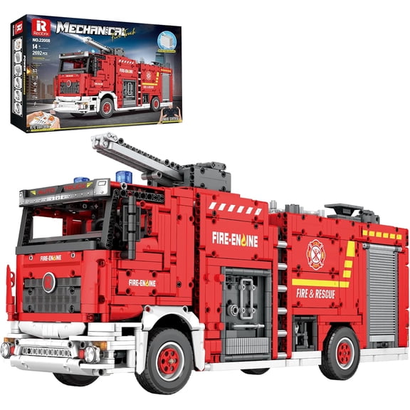 Fire Truck Building Set for Adults, Big Rescure Fire Vehicle with Water Spray Device, APP and Remote Control Firetruck Bricks 22008, Fire Engine Building Kit for Men, Ideal Gifts for Kids 14+