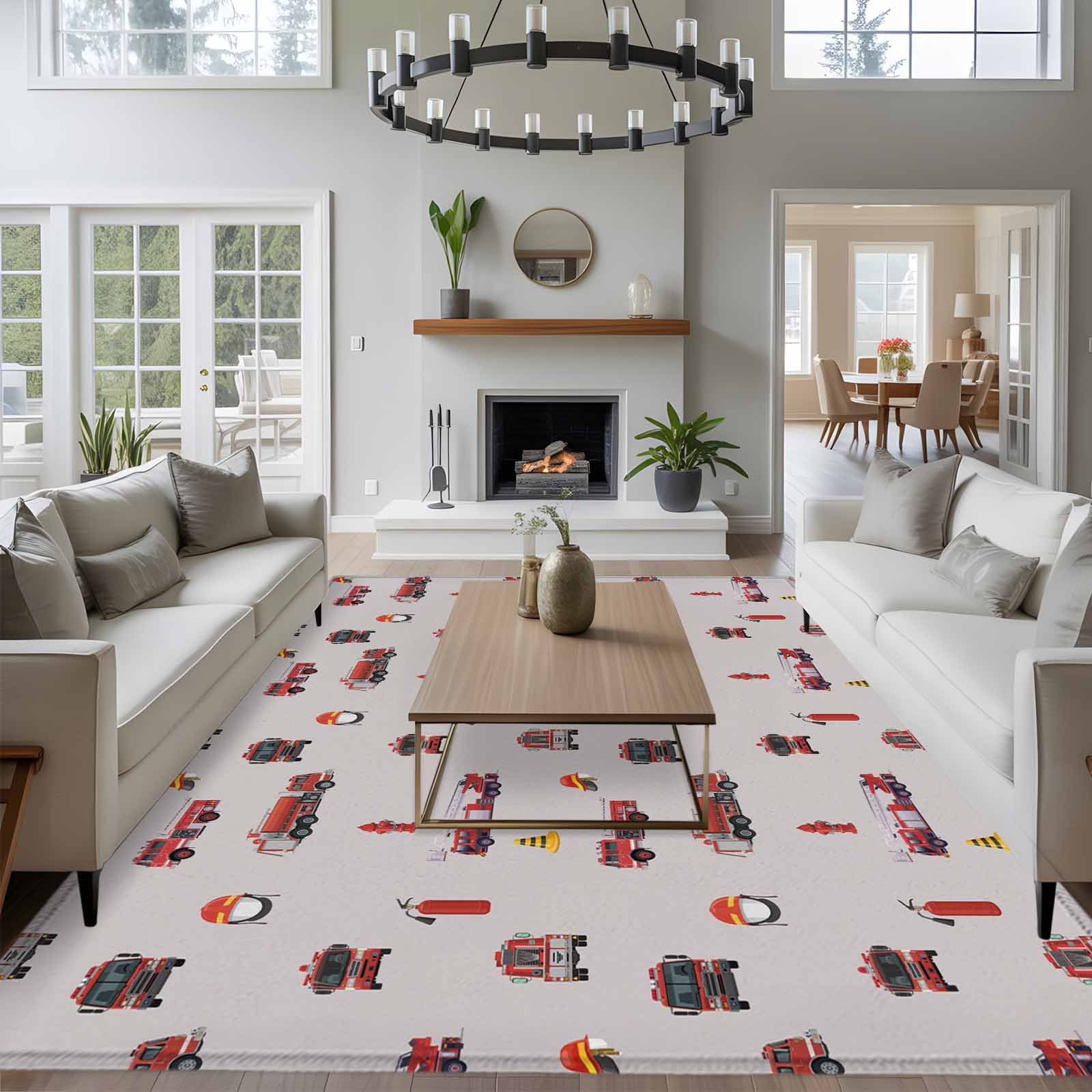 Fire Truck Cars 8x10 Area Rug for Living Room Sectional Sofa, Abstract ...