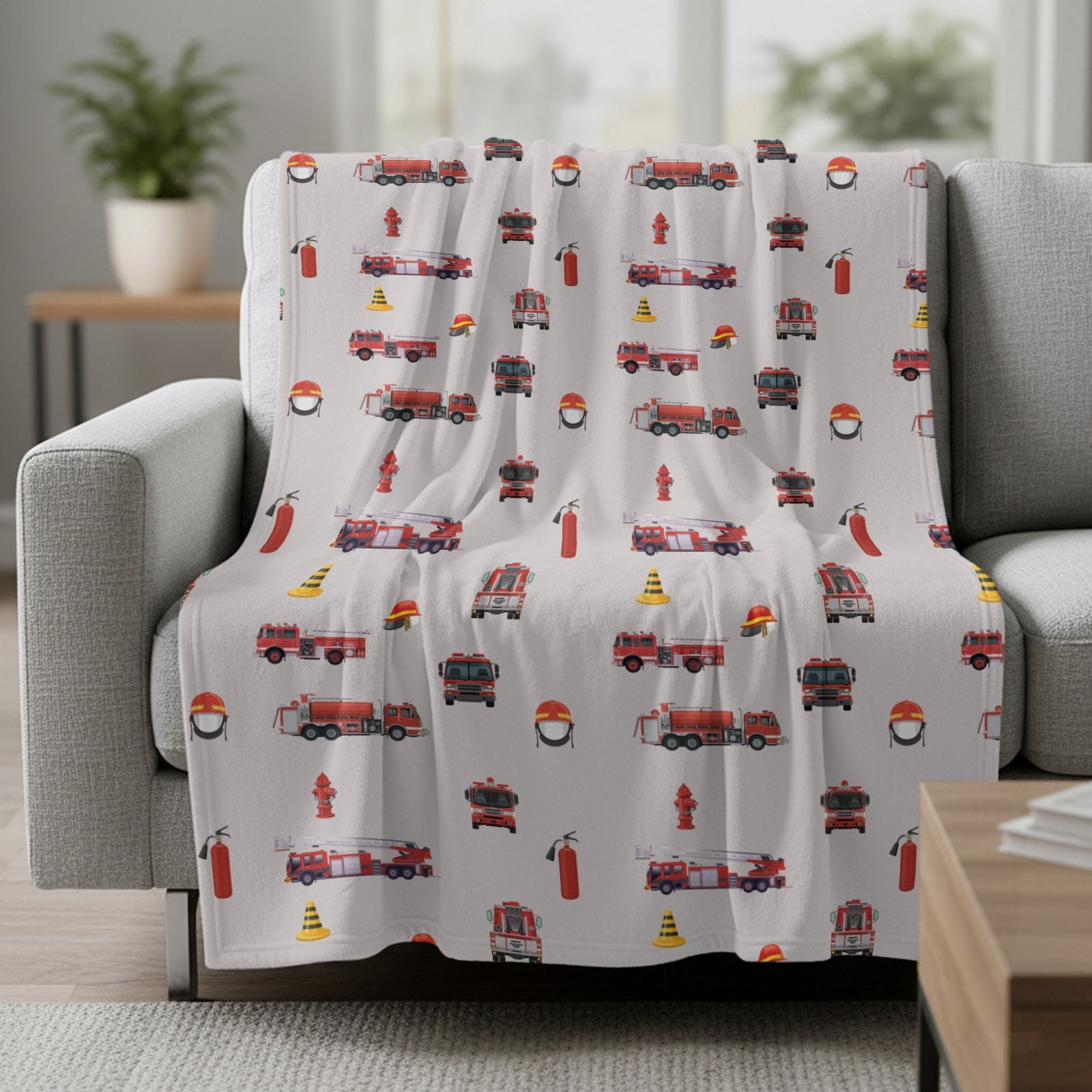 Fireman Throw Fire Truck Cars Fleece Throw Blanket Abstract Cartoon Fire Truck ...