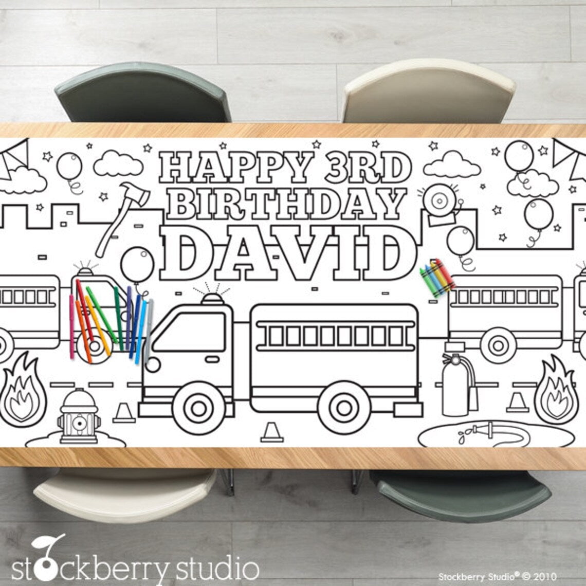 Fire Truck Coloring Tablecloth Birthday Party Decorations - Walmart.com