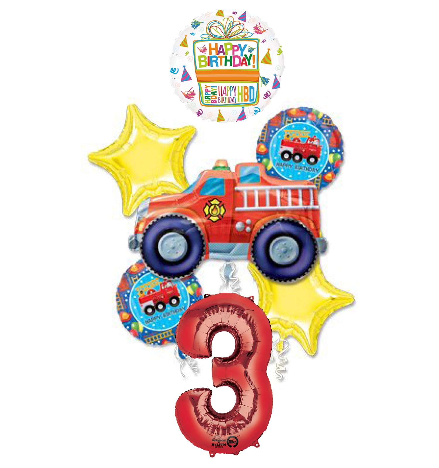 MAYFLOWER PRODUCTS Fire Truck Fire Engine 3rd Birthday Party Supplies and Balloon Decorations