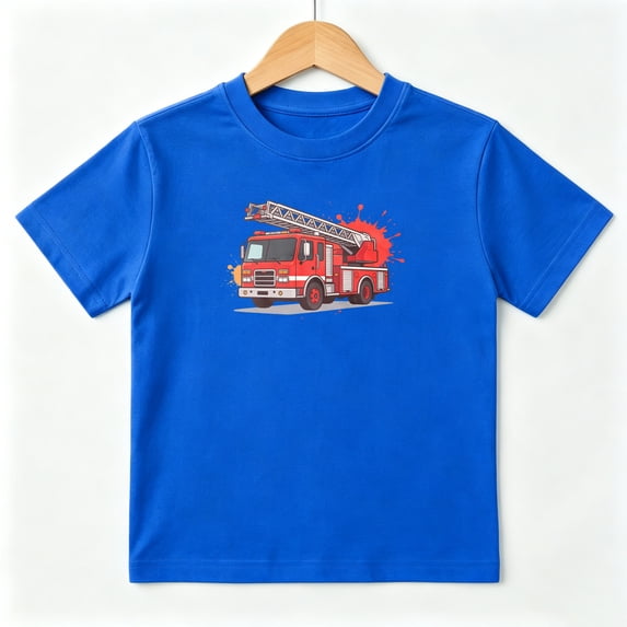 Fire Truck Firefighter Boys Graphic Tees Kids T-Shirt 100% Cotton Short Sleeve Tops Ages 4-13Y